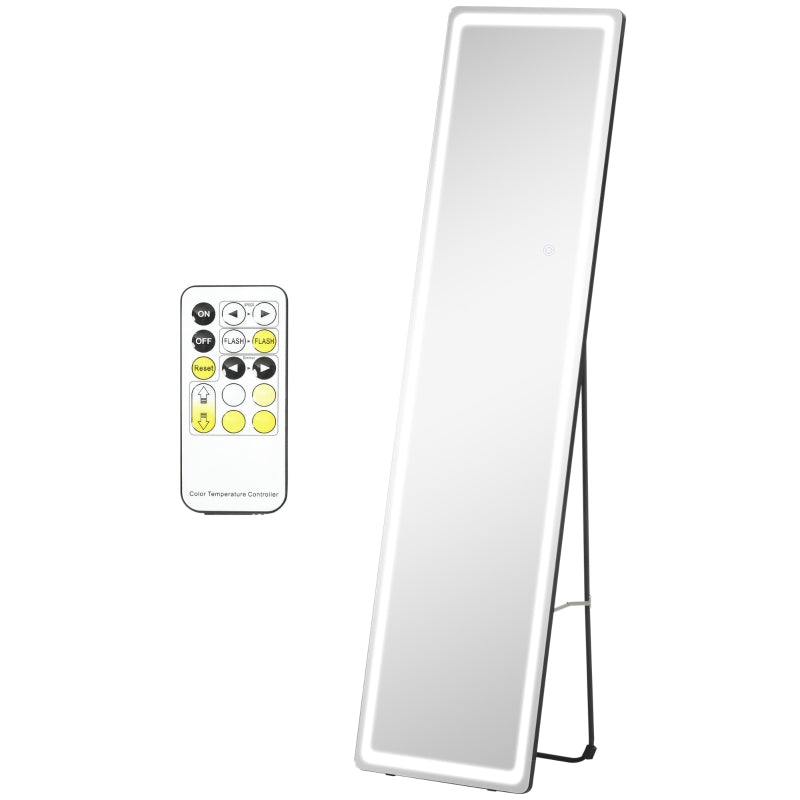 HOMCOM Full-Length Mirror with LED Lights and Remote Control, Freestanding Floor Mirror, Wall Mounted Full Body Mirror for Bedroom