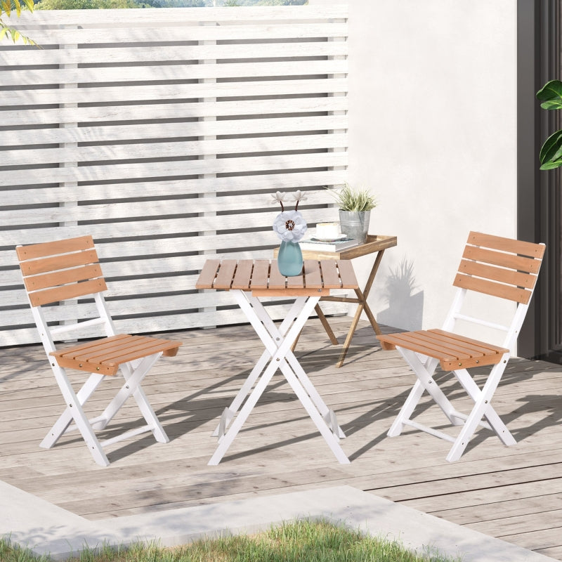 Outsunny 3 Piece Patio Bistro Set, Folding Outdoor Chairs and Table Set, Pine Wood Frame for Poolside Garden, Natural