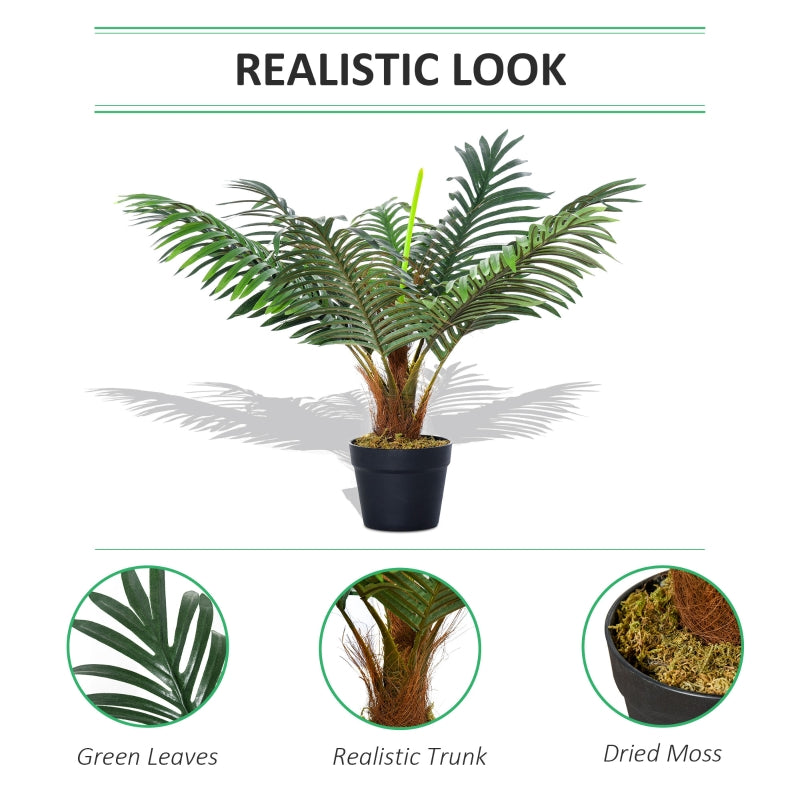 Outsunny Artificial Palm Tree Decorative Plant 8 Leaves with Nursery Pot, Fake Tropical Tree for Indoor Outdoor Décor, 60cm