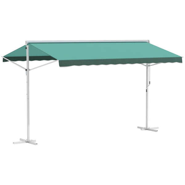 Outsunny 2 Side Manual Awning Garden Adjustable Canopy Free Standing Awning Shelter, 300 x 300 cm, Green and White