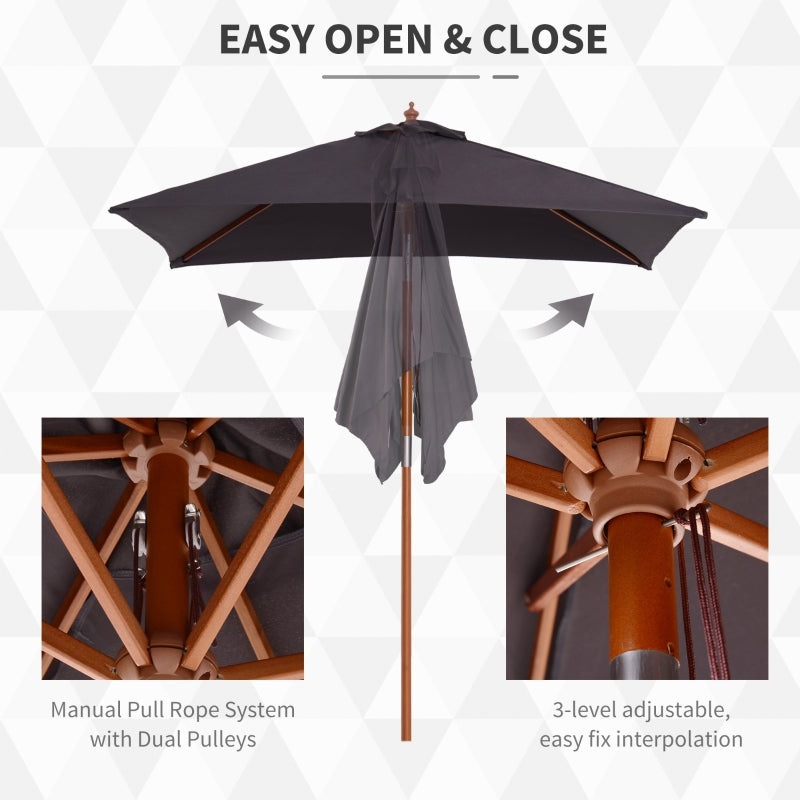 Outsunny 2m x 1.5m Tilt Mechanism Bamboo Wooden Frame Parasol Deep Grey