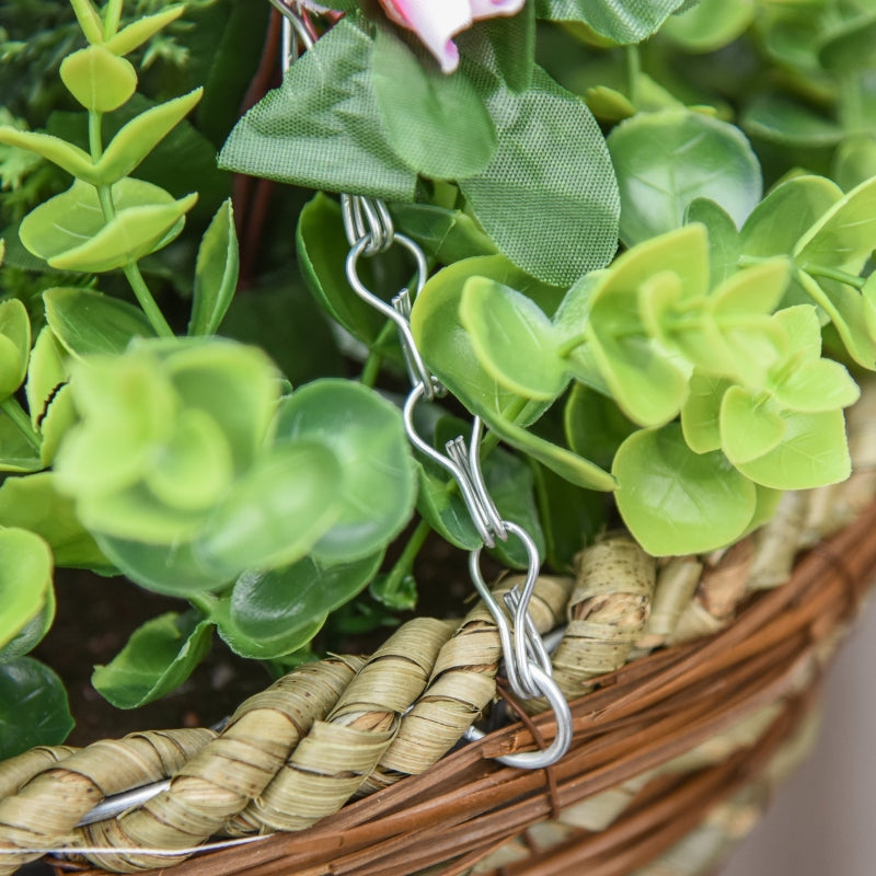 Outsunny Set of 2 Artificial Plant Lisianthus Flowers Hanging Planter with Basket for Indoor Outdoor Decoration