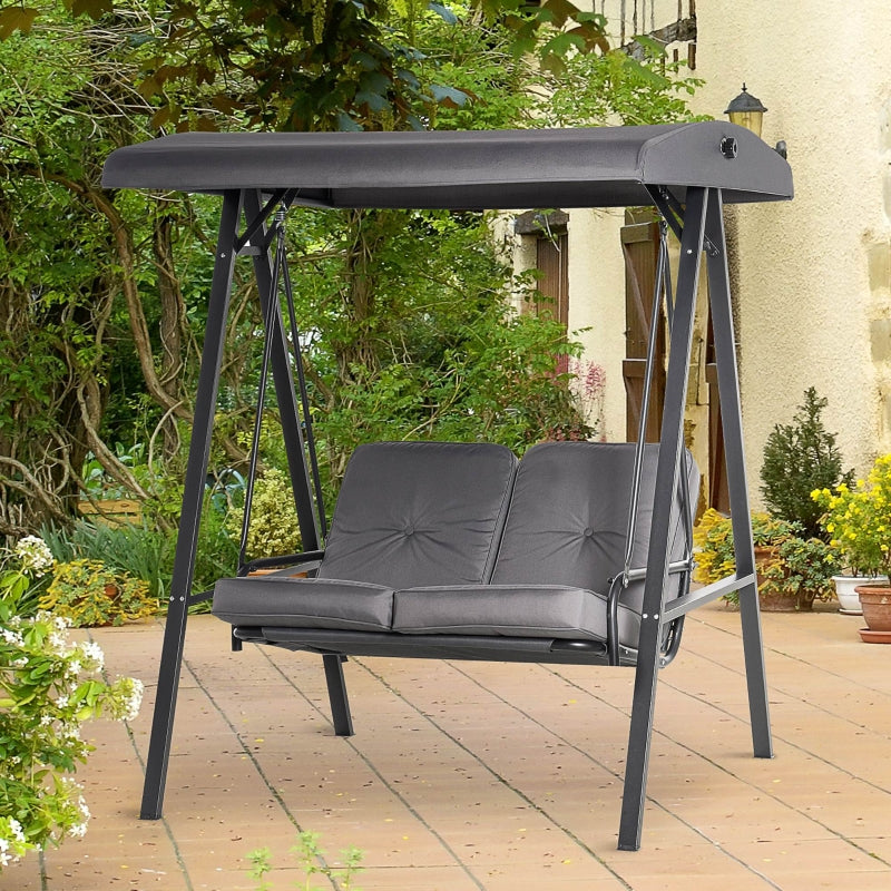 Outsunny 2 Seater Covered Outdoor Swing Chair Lounger Hammock Bench with Cushion Tilt Canopy, Grey