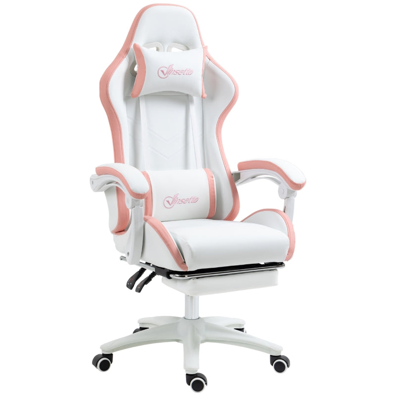 Vinsetto Racing Gaming Chair, Reclining PU Leather Computer Chair with 360 Degree Swivel Seat, Footrest, Removable Headrest White and Pink