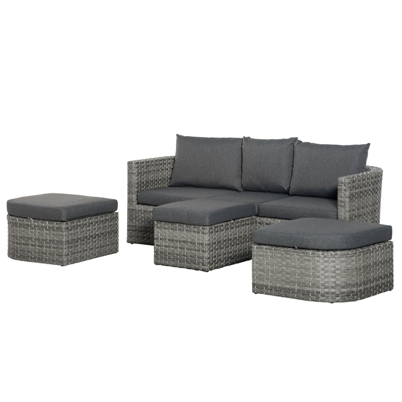 Outsunny 5-Seater Outdoor PE Rattan Sofa Set, Patio Wicker Conversation Double Chaise Lounge Furniture Set w/ Side Table, Large Daybed, Mixed Grey