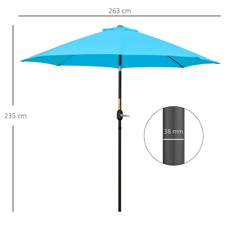 Outsunny 2.6M Patio Parasol Sun Umbrella, Tilt Shade Shelter Canopy with Crank 8 Ribs Aluminium Frame, Blue