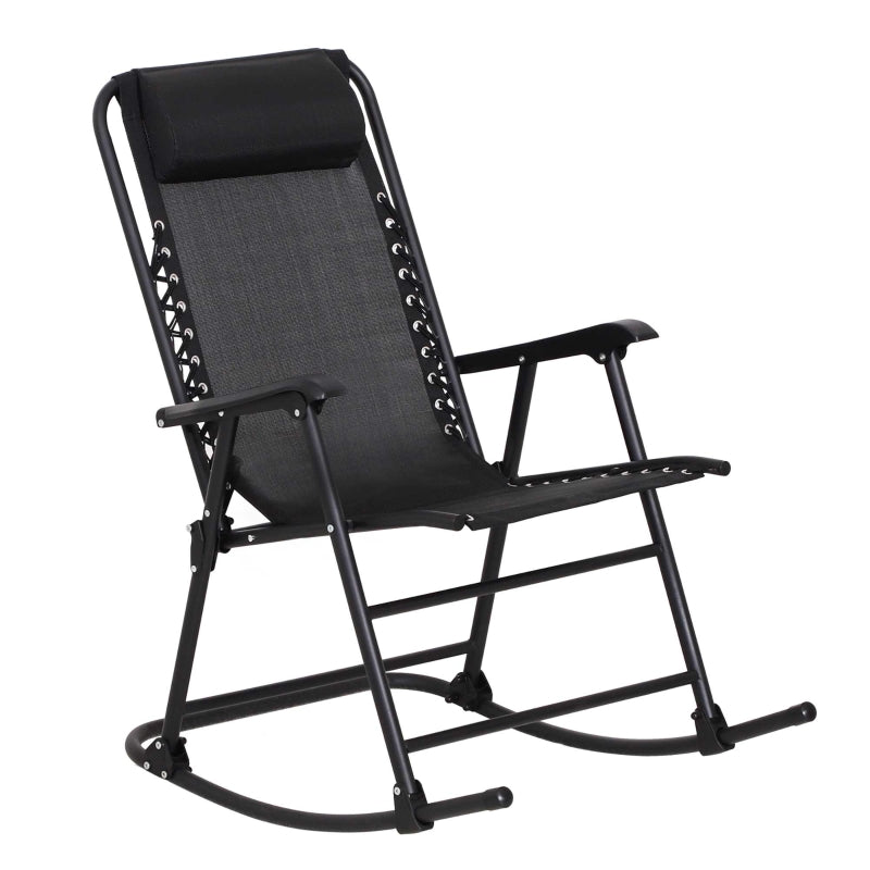 Outsunny Garden Rocking Chair Folding Outdoor Adjustable Rocker Zero-Gravity Seat with Headrest Camping Fishing Patio Deck - Black