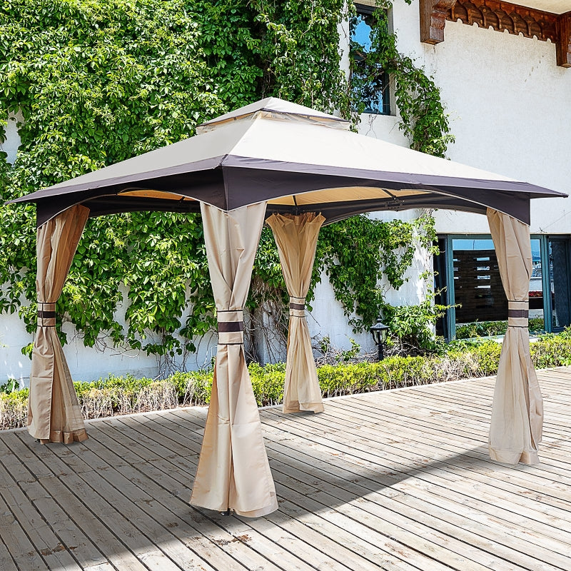 Outsunny 3.2m x 3.2m Vented Roof Steel Frame Gazebo Beige