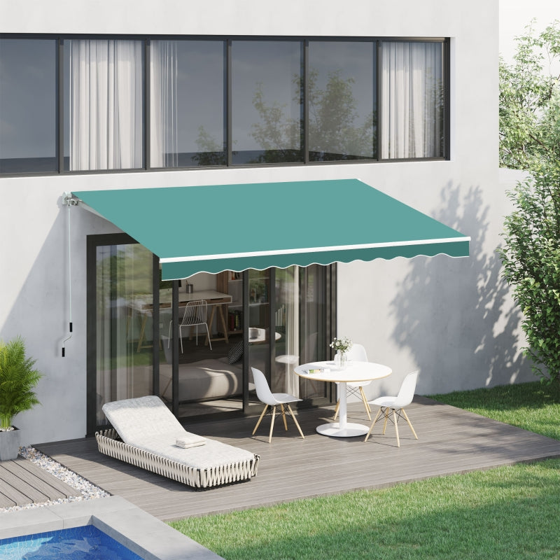 Outsunny 3.5 x 2.5 m Garden Patio Manual Awning Canopy Sun Shade Shelter with Winding Handle - Green