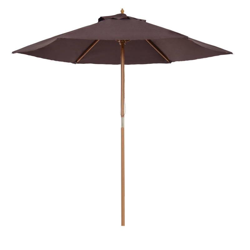 Outsunny 2.5m Wood Wooden Garden Parasol Sun Shade Patio Outdoor Umbrella Canopy New(Coffee)