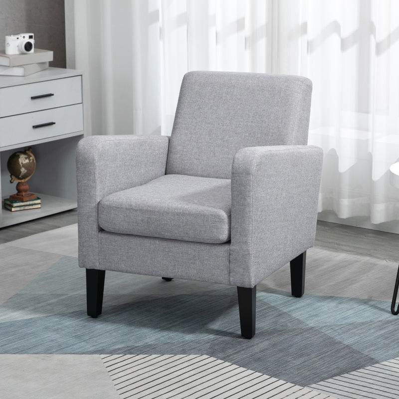 HOMCOM Modern Accent Chair, Occasional Chair with Rubber Wood Legs for Living Room, Bedroom, Light Grey