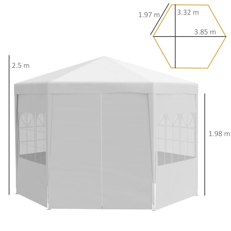 Outsunny 3.4m Gazebo Canopy Party Tent with 6 Removable Side Walls for Outdoor Event with Windows and Doors, White