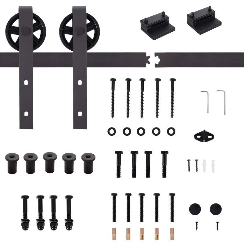 HOMCOM Modern Sliding Barn Door Closet Hardware Track Kit Track System Unit for Single Wooden Door 6FT/1830mm