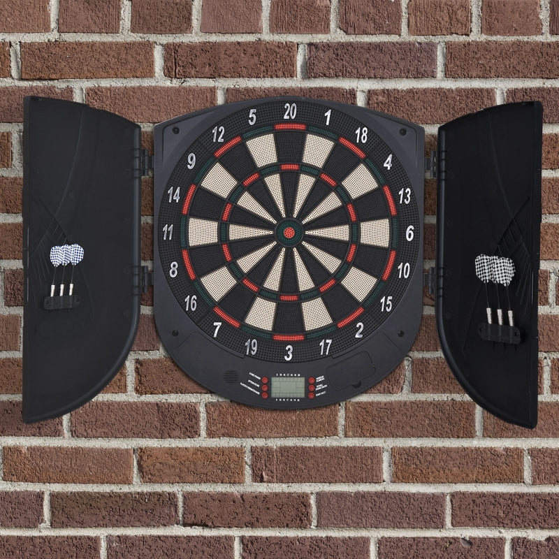 HOMCOM  Electronic Dartboard Set 26 Games and 185 Variations with 6 Darts and Cabinet to Stroage Multi-Game Option Ready-to-Play