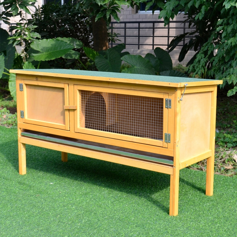 Pawhut Wooden Rabbit Hutch Bunny Cage Outdoor Small Animal House w/Hinged Top Slide out Tray 115 x 44.3 x 65 cm