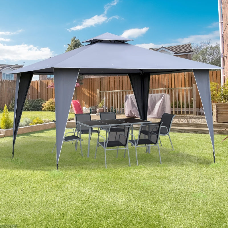 Outsunny 3.5x3.5m Side-Less Outdoor Canopy Tent Gazebo w/ 2-Tier Roof Steel Frame Garden Party Gathering Shelter Grey