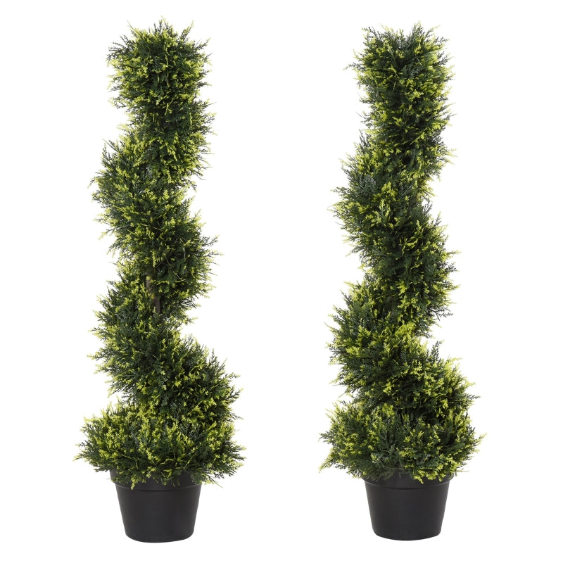 Outsunny Set Of 2 Artificial Tree 90cm/3FT Artificial Spiral Topiary Trees w/ Pot Fake Indoor Outdoor Greenery Plant Home Office Garden Décor Green