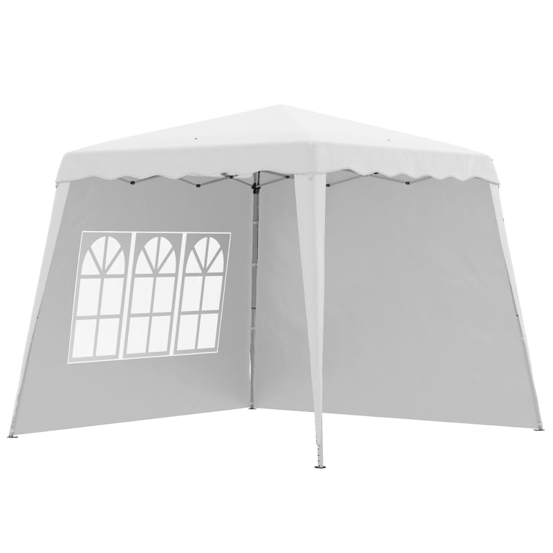 Outsunny 2.9 x 2.9m Pop Up Gazebo with 2 Sides, Slant Legs and Carry Bag, Height Adjustable UV50+ Party Tent Event Shelter for Garden, Patio, White