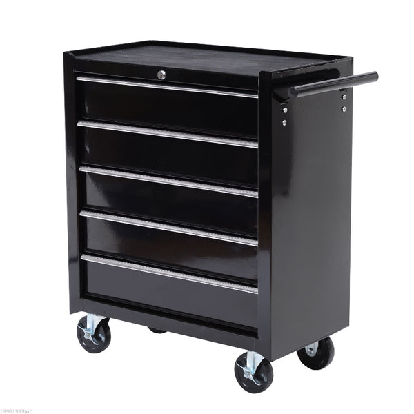 HOMCOM Cold Rolled Steel 5-Drawer Rolling Tool Storage Cabinet Tool Chest Black