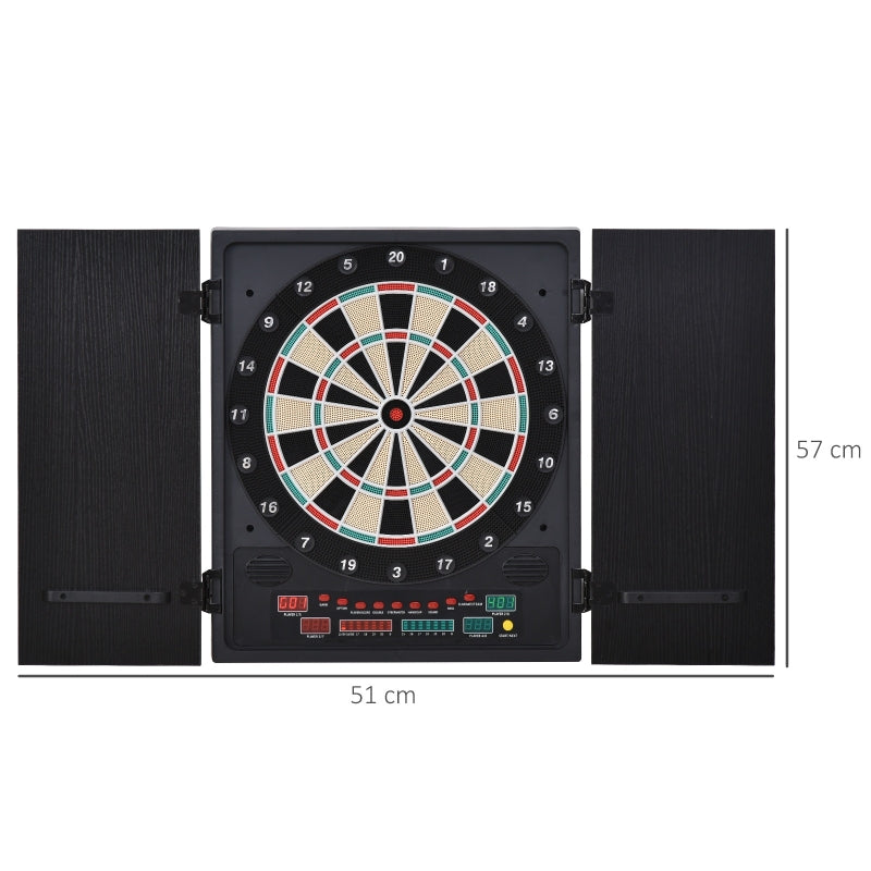 HOMCOM Electronic Dartboard In Case LED Scoreboard w/ 12 Darts 30 Heads Side Storage Cabinet Classic Game Family Fun Game Black White