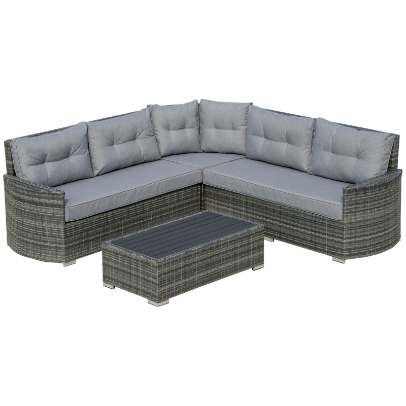 Outsunny 5-Seater Outdoor PE Rattan Sofa Set, Patio Wicker Sectional Conversation Aluminium Frame Corner Sofa Set w/ Padded Cushion, Mixed Grey