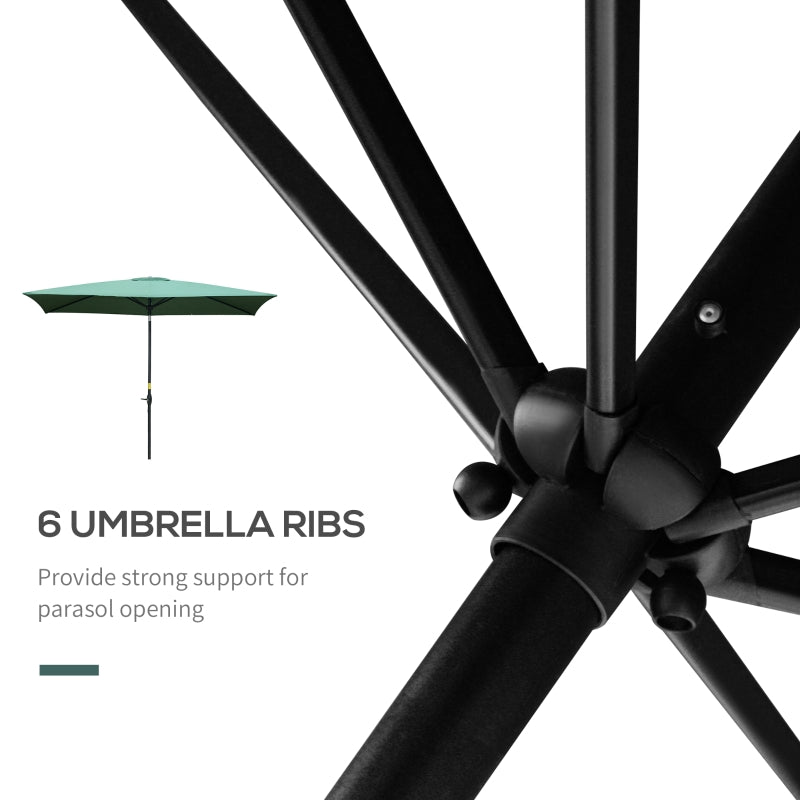 Outsunny 2 x 3m Rectangular Market Umbrella Patio Outdoor Table Umbrellas with Crank & Push Button Tilt, Green