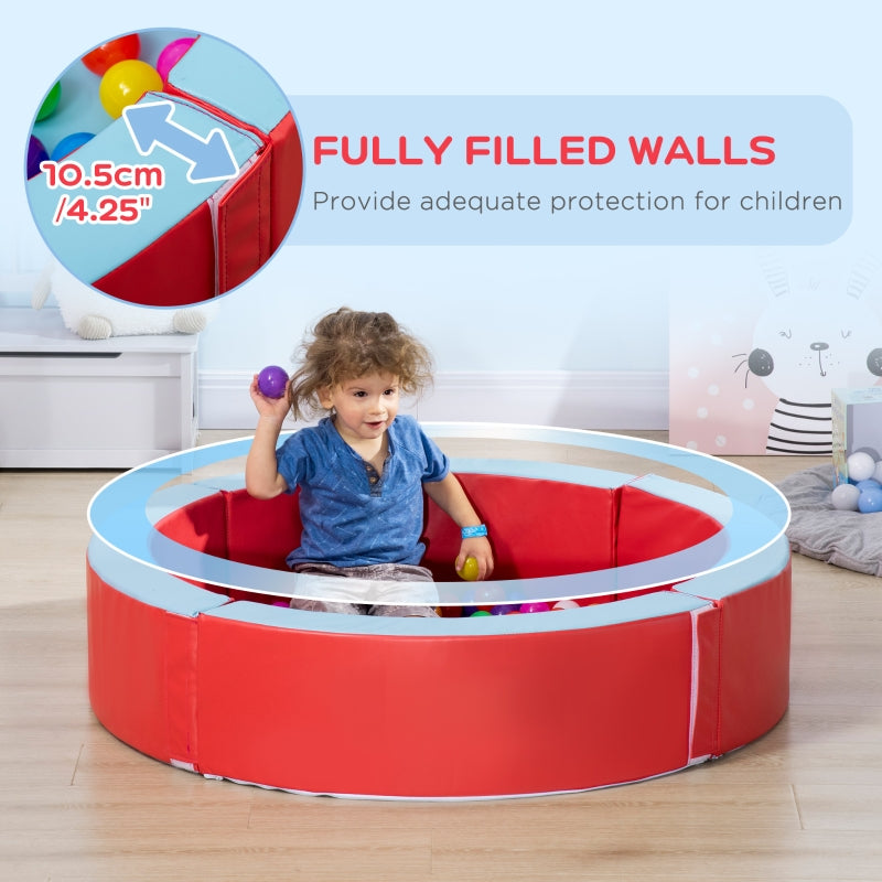 Outsunny Baby Ball Pit Pool with Removable & Washable Cover, 113 x 26cm Balls Round for Baby with 100 Ocean Balls,  Indoor & Outdoor, Red Light Blue