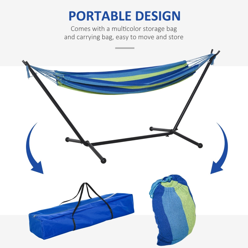 Outsunny 294 x 117cm Hammock with Stand Camping Hammock with Portable Carrying Bag, Adjustable Height, 120kg Load Capacity, Green Stripe