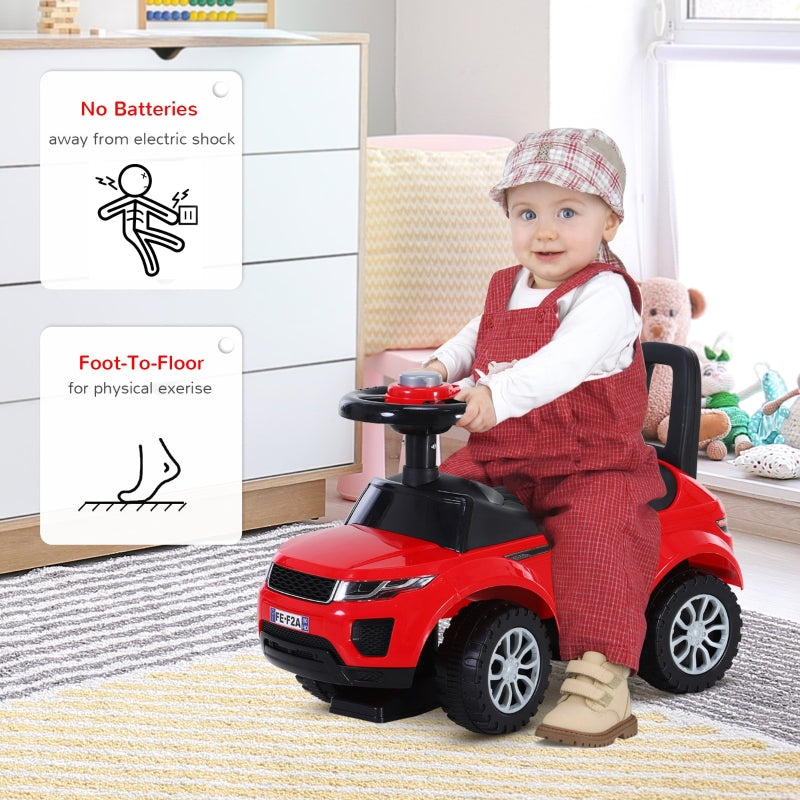 HOMCOM 3-in-1 Ride On Car Foot To Floor Slider Toddler w/ Horn Steering Wheel NO POWER Manual Under Seat Storage Safe Design Red