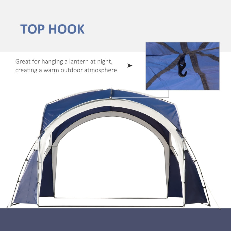 Outsunny 3.5 x 3.5M Gazebo Outdoor Marquee Tent Garden Sun Shelter Patio Spire Arc Pavilion Camp Sun Shade Blue and Grey