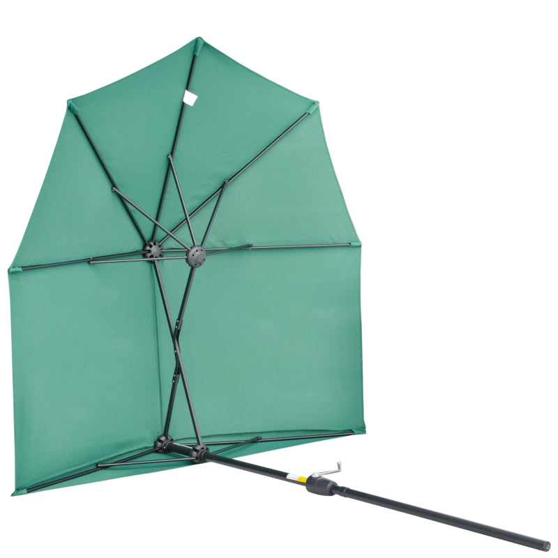 Outsunny 2m Half Parasol Market Umbrella Garden Balcony Parasol with Crank Handle, Cross Base, Double-Sided Canopy, Dark Green