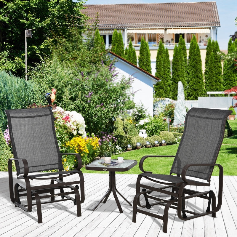 Outsunny 3 piece Outdoor Swing Chair with Tea Table Set, Patio Garden Rocking Furniture