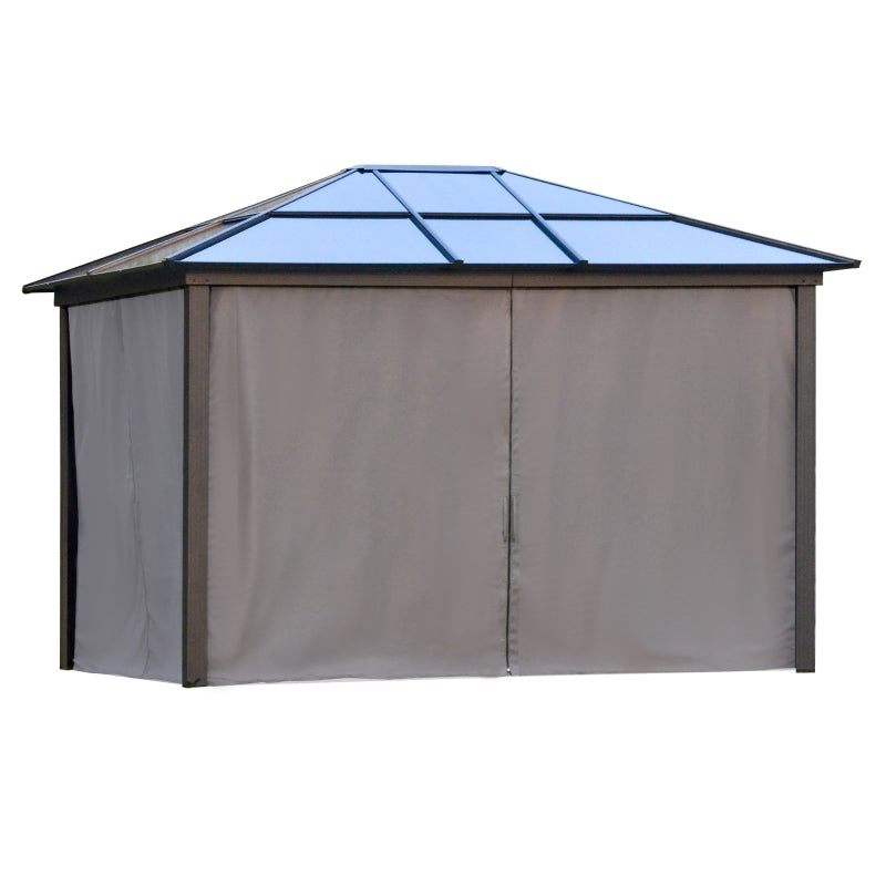 Outsunny 3.6 x 3(m) Hardtop Gazebo with UV Resistant Polycarbonate Roof & Aluminium Frame, Garden Pavilion with Mosquito Netting and Curtains