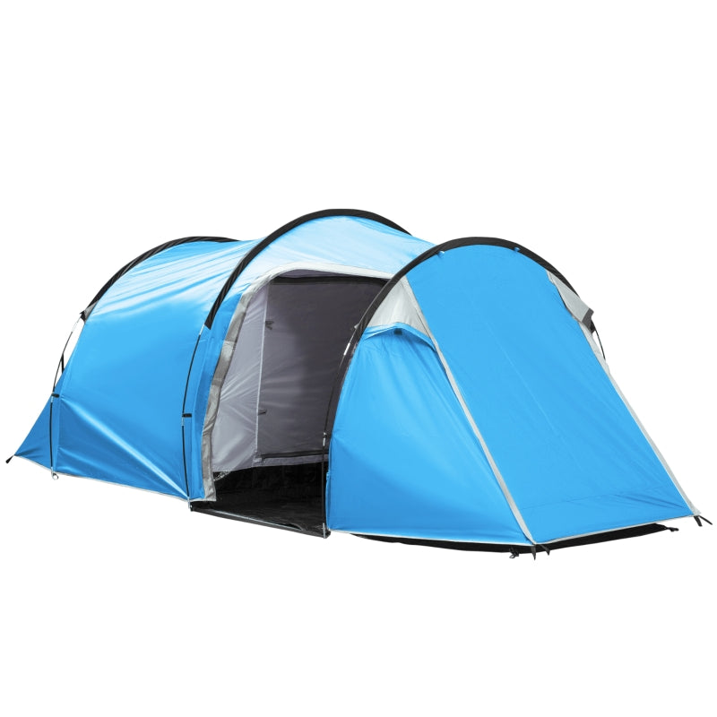 Outsunny 2-3 Man Tunnel Tents w/ Vestibule Camping Tent Porch Air Vents Rainfly Weather-Resistant Shelter Fishing Hiking Festival Shelter Blue