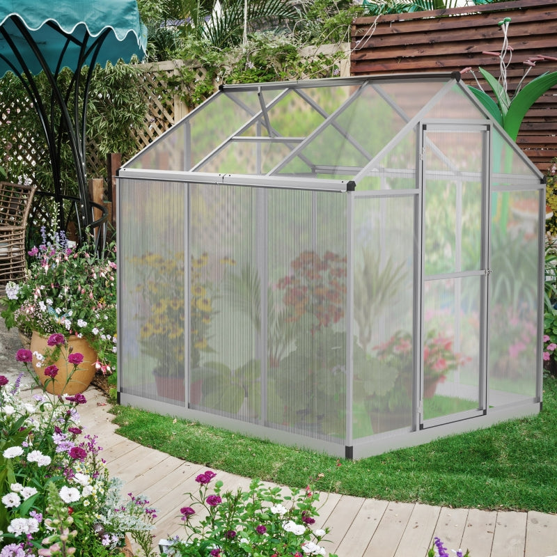 Outsunny 6x6ft Clear Polycarbonate Greenhouse Aluminium Frame Large Walk-In Garden Plants Grow