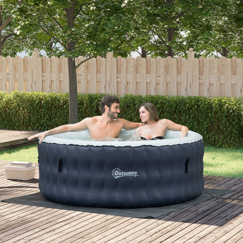 Outsunny Round Hot Tub Inflatable Spa Outdoor Bubble Spa Pool with Pump, Cover, Filter Cartridges, 4 Person, Dark Blue