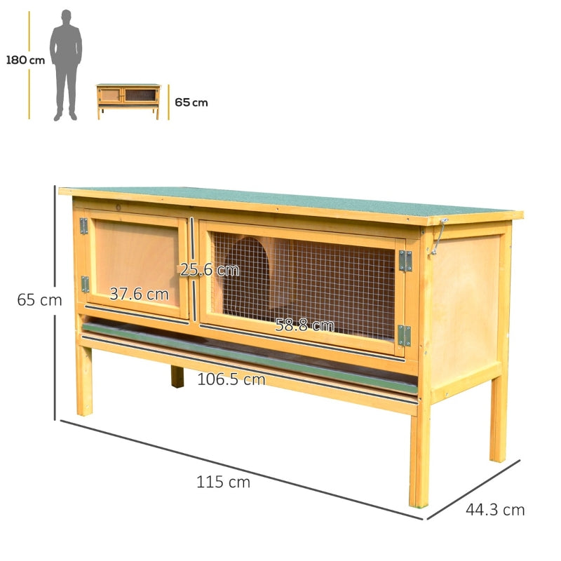 Pawhut Wooden Rabbit Hutch Bunny Cage Outdoor Small Animal House w/Hinged Top Slide out Tray 115 x 44.3 x 65 cm