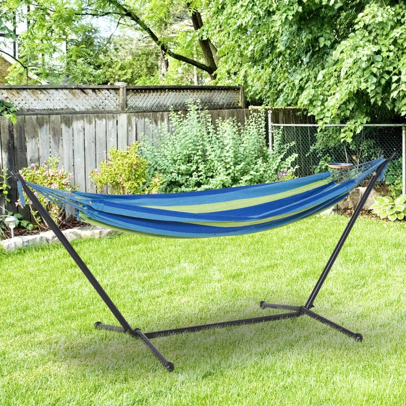 Outsunny 294 x 117cm Hammock with Stand Camping Hammock with Portable Carrying Bag, Adjustable Height, 120kg Load Capacity, Green Stripe