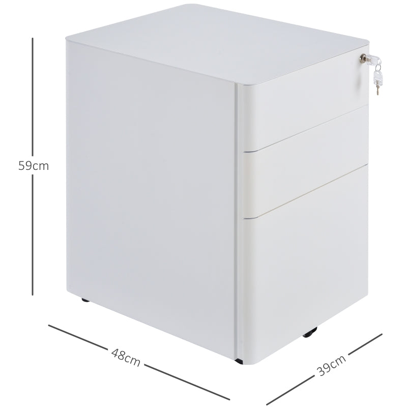 Vinsetto Fully Assembled 3 Drawer Steel Metal Filing Cabinet Lockable Rolling Vertical File Cabinet White