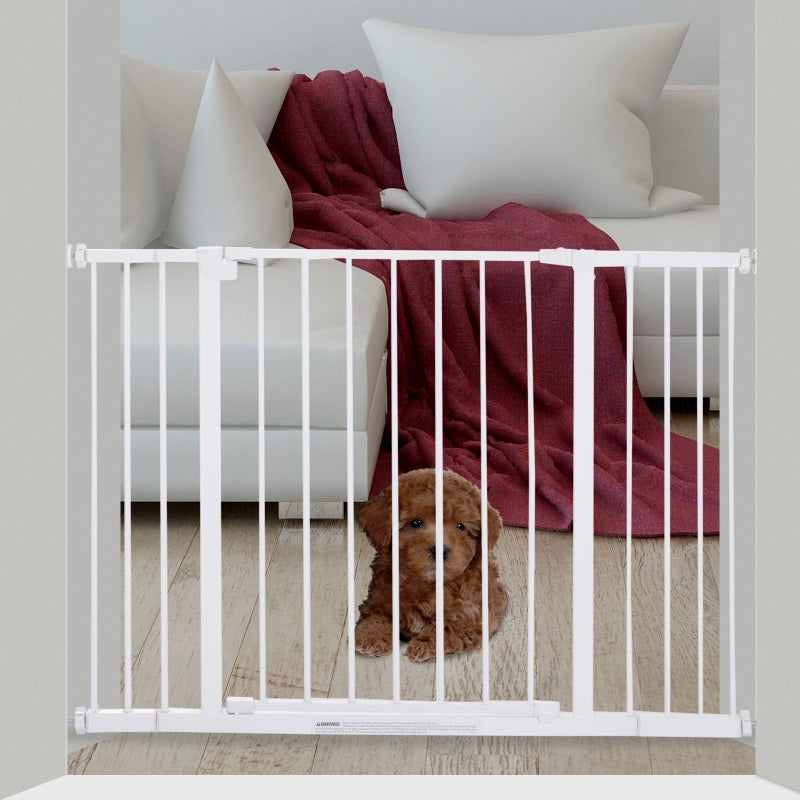 PawHut Pressure Fitted Pet Dog Safety Gate Metal Fence Extending 72-107cm Wide