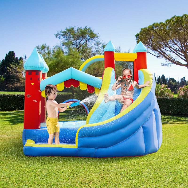 Outsunny 4 in 1 Kids Bounce Castle Large Inflatable House Trampoline Slide Water Pool Climbing Wall for Kids Age 3-8, 2.9 x 2.7 x 2.3m