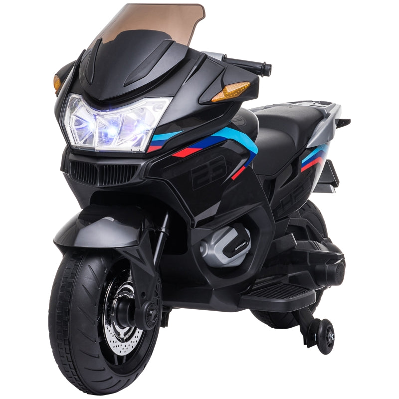 HOMCOM Kids Electric Motorbike, with Training Wheels, Lights, Music, for Ages 3-8 Years - Black