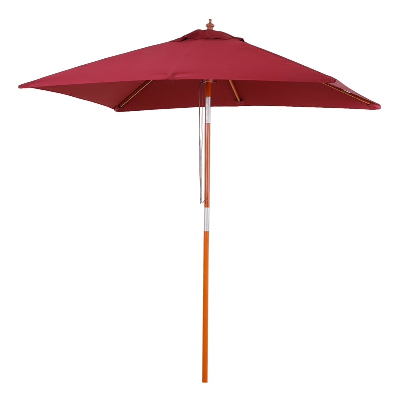 Outsunny 2 x 1.5m Patio Garden Parasol Sun Umbrella Sunshade Canopy Outdoor Backyard Furniture Fir Wooden Pole 6 Ribs Tilt Mechanism - Wine Red