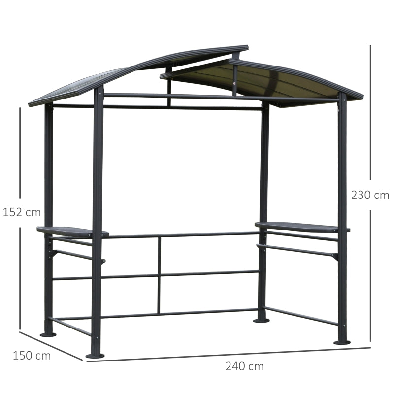 Outsunny 2.4 x 1.5m Grill Gazebo Outdoor BBQ Gazebo Canopy with Side Shelves Hanging Poles Great Ventilation PC Board