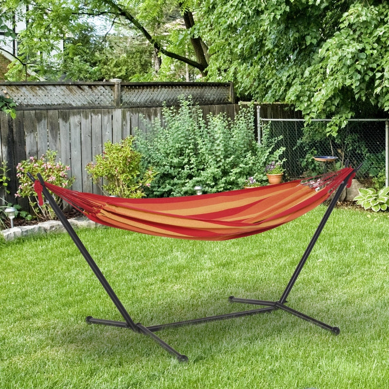 Outsunny Hammock with Stand, Camping Hammock with Portable Carrying Bag, Adjustable Height, 120kg Load Capacity, Red Stripe,277 x 121cm