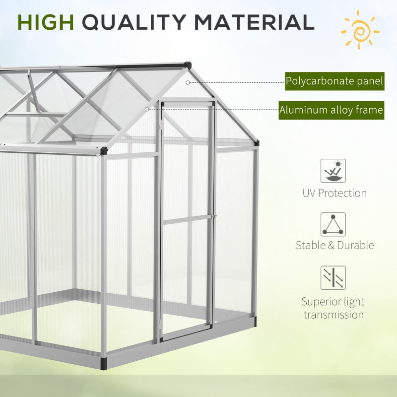 Outsunny 6x6ft Clear Polycarbonate Greenhouse Aluminium Frame Large Walk-In Garden Plants Grow