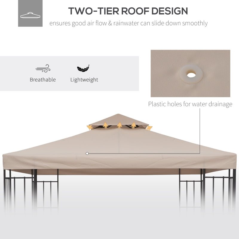 Outsunny 3 x 3(m) Canopy Top Cover for Double Tier Gazebo, Gazebo Replacement Pavilion Roof, Deep Beige (TOP ONLY)