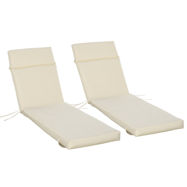 Outsunny Set of 2 Sun Lounger Cushion Non-Slip Seat Pads Garden Patio Reclining Chair for Indoor Outdoor, 196 x 55cm, Cream White