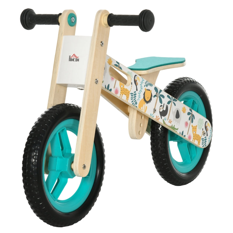 HOMCOM Kids Balance Bike 12 Inch Wooden No Pedal Bicycle with Adjustable Seat EVA Wheels for 3-6 Years Boys Girls, White