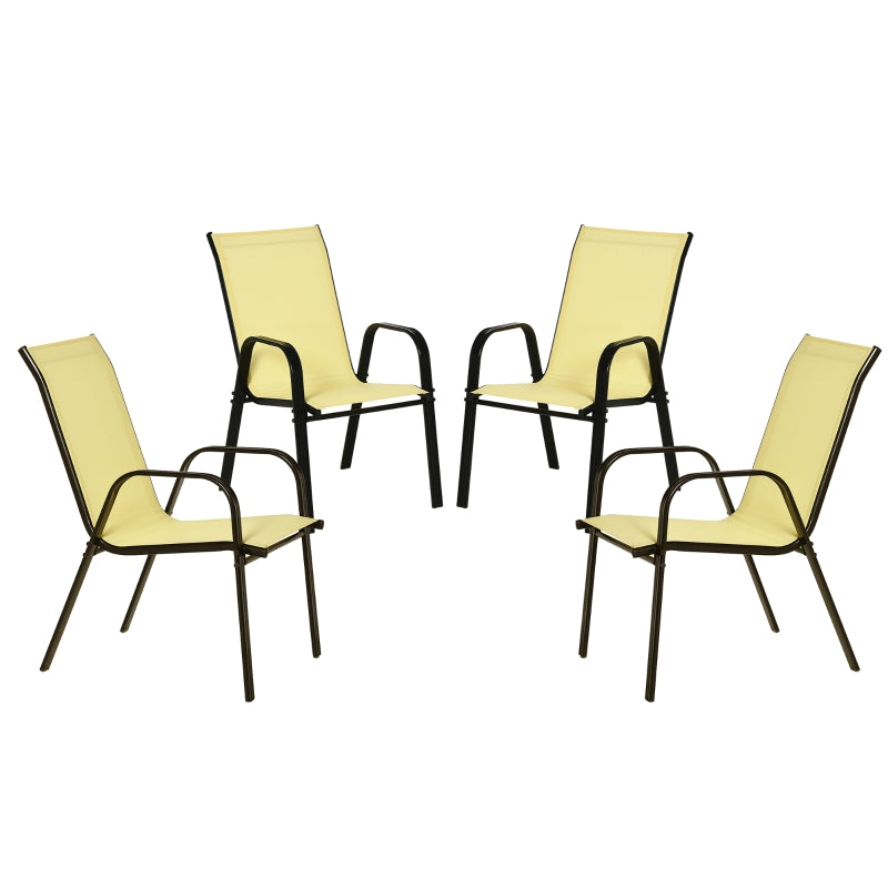 Outsunny Set of 4 Garden Dining Chair Set Stackable Outdoor Patio Furniture Set with High Back and Armrest, Beige